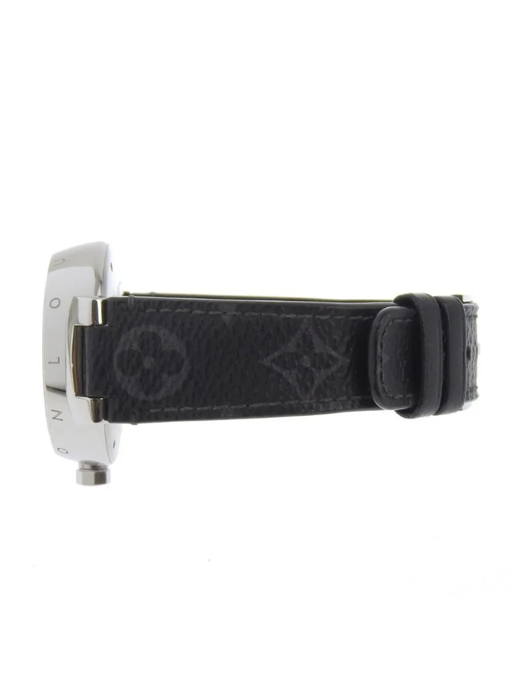 Louis Vuitton Tambour GM Stainless Steel Monogram Eclipse Canvas Quartz Analog